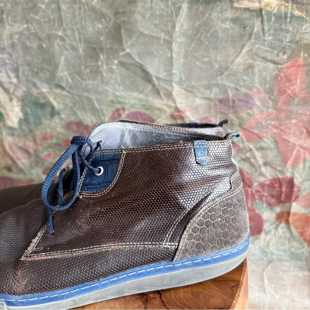 Floris van Bommel Leather & Suede Brown Reptile Embossed Lace Up Sneaker Boots